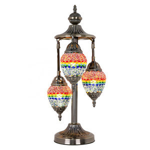 Marrakech 3 Globe Bohemian Vintage Turkish Table Lamp Mosaic Glass Moroccan Lantern Bedside Light for Living Room Bedroom