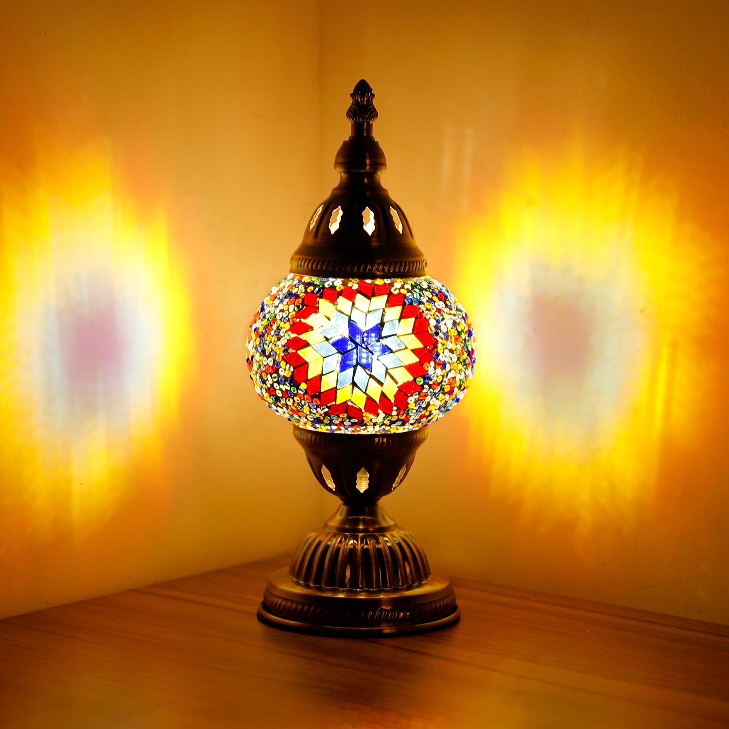 Marrakech BATTERY OPERATED Touch switch Mosaic Table Lamp with BUILT-IN LED,usb charger, Turkish Handmade Lamp