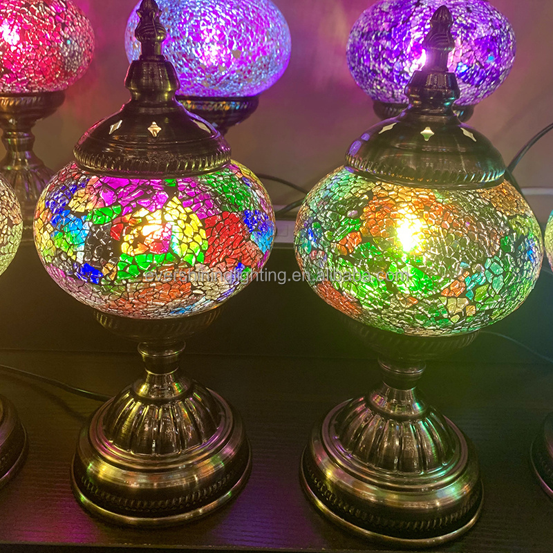 Marrakech Handmade Mosaic Crackle Glass Table Lamps Crackle Stained Glass Night Light for Home Decor Bedroom Living