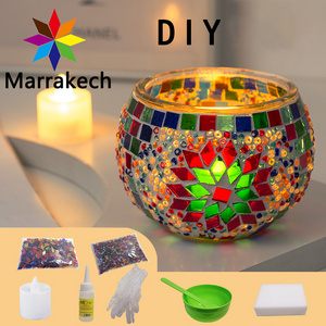 Handmade DIY Mosaic Glass Bowl Candle Holder Tealight Candleholder Home Decor Christmas Party Wedding