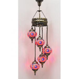 Marrakech Manufacture Handmade Turkish Moroccan Colorful Mosaic Stained Glass Ceiling Hanging Light Chandelier Lantern