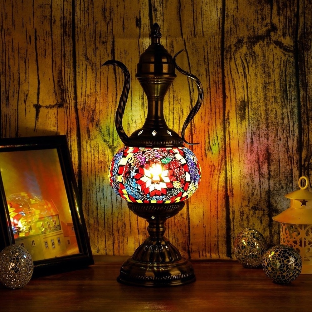 Marrakech Turkish Moroccan Mosaic Table Lamp Stained Glass Desk Bedside Lamp Room Decor Teapot Lamp