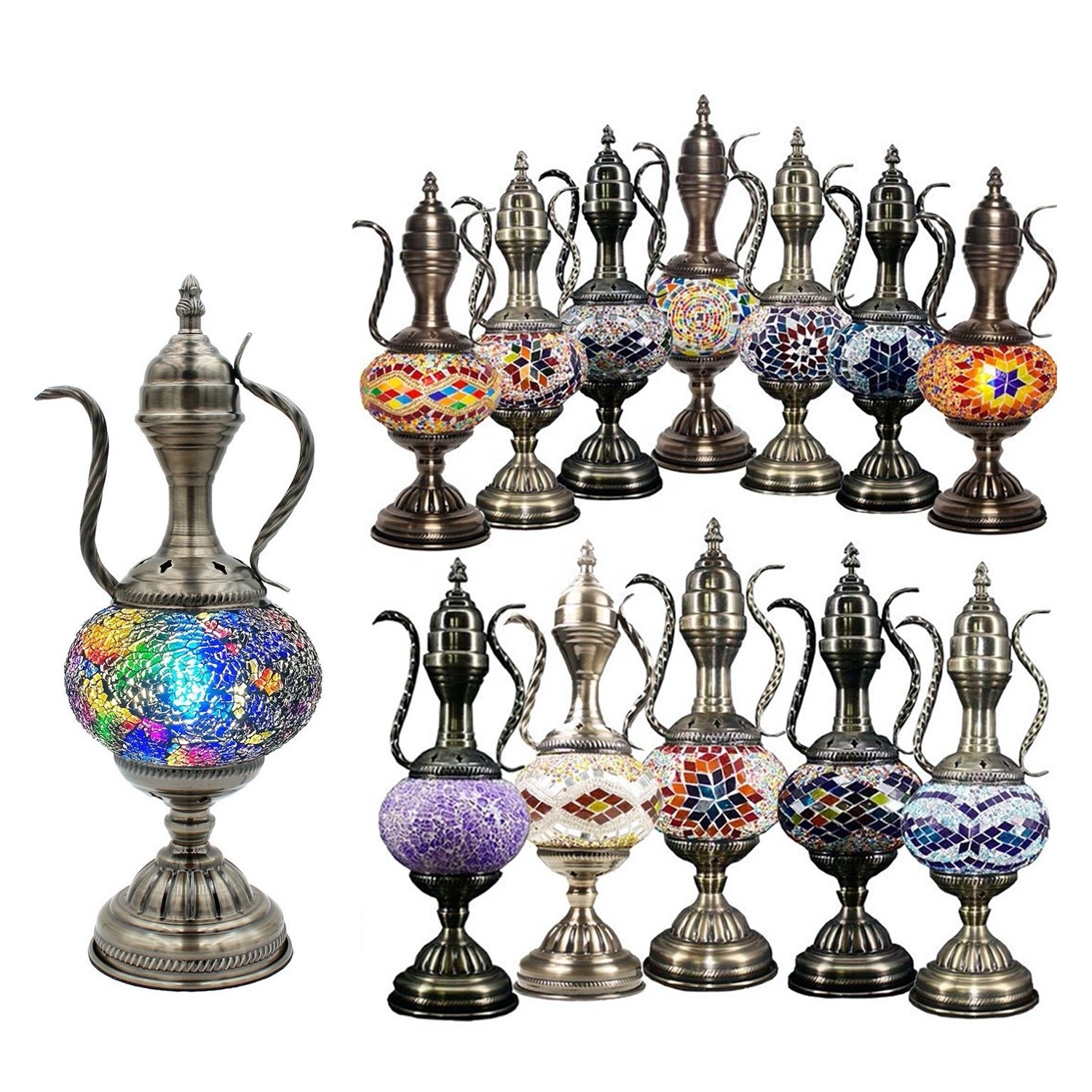 Marrakech Turkish Moroccan Mosaic Table Lamp Stained Glass Desk Bedside Lamp Room Decor Teapot Lamp