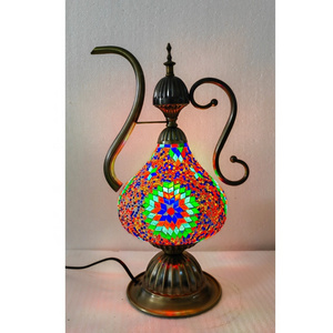 Marrakech Antique Bohemian Decorative Vintage Desk Bedside Stained Glass Light Turkish Pitcher Lamp Mosaic Teapot Table Lamp