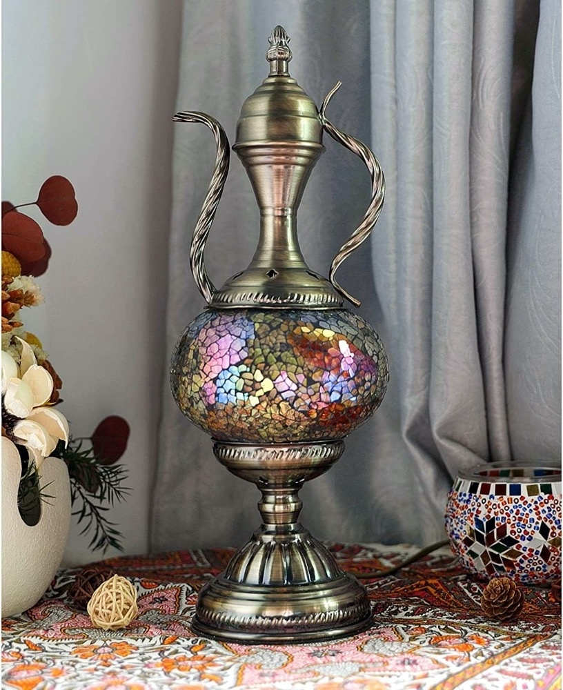 Marrakech Turkish Moroccan Mosaic Table Lamp Stained Glass Desk Bedside Lamp Room Decor Teapot Lamp