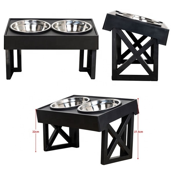 2023 New Arrival Pet Feeder Non Slip Adjustable Elevated Feeding Bowl Stainless Steel Dog Bowls with 2 Bowls