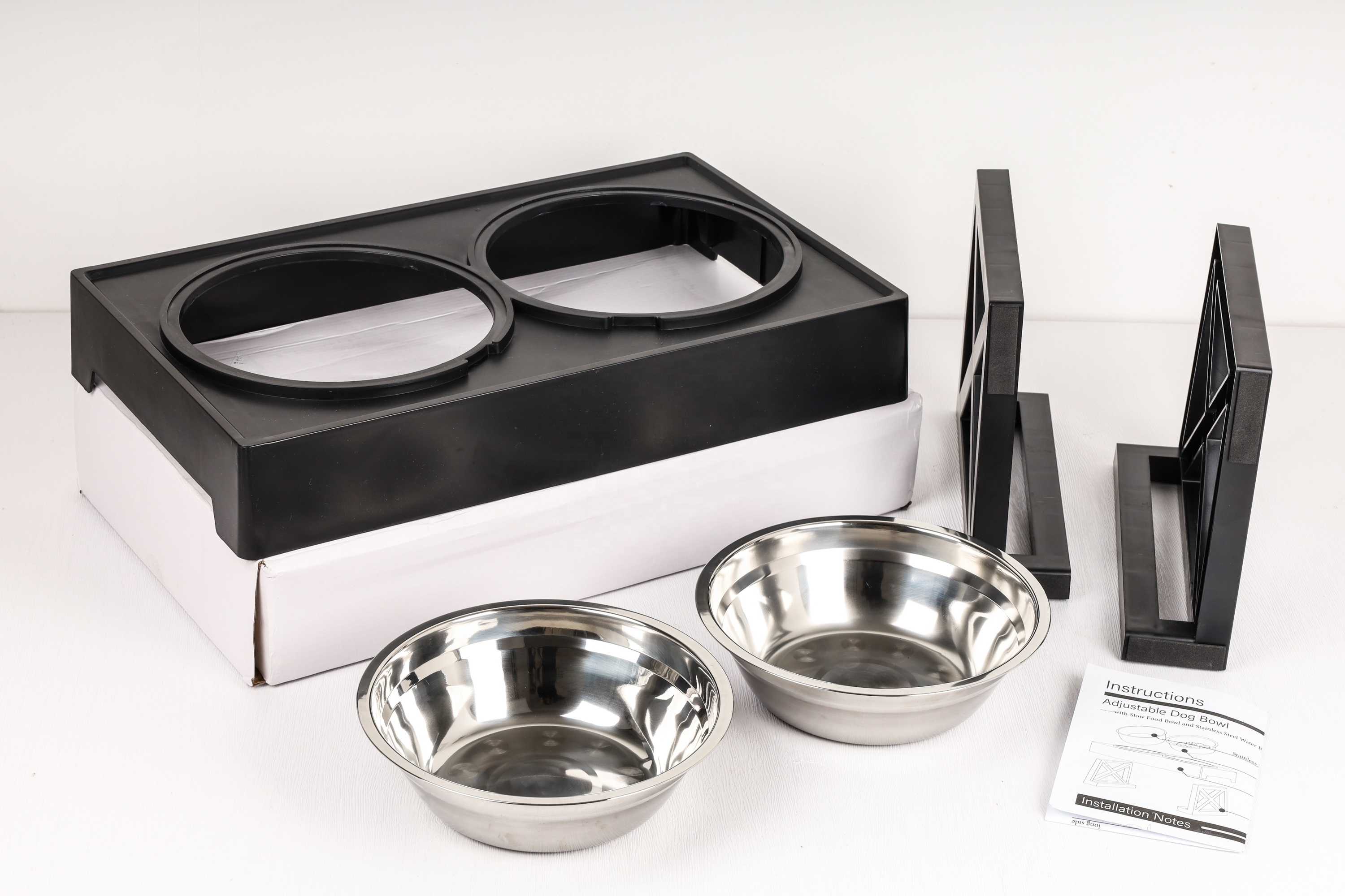 2023 New Arrival Pet Feeder Non Slip Adjustable Elevated Feeding Bowl Stainless Steel Dog Bowls with 2 Bowls