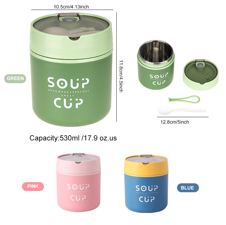 Food Grade 530Ml Double Wall 304 Stainless Steel Food Container portable keep warm crisper soup flask Kitchen Accessories