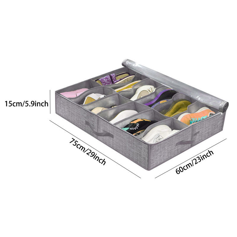 Non-woven Fabrics Foldable 12 Pairs Shoes Organizer Under Bed Storage with Clear Window and Handle Collapsible Cube Storage Bins