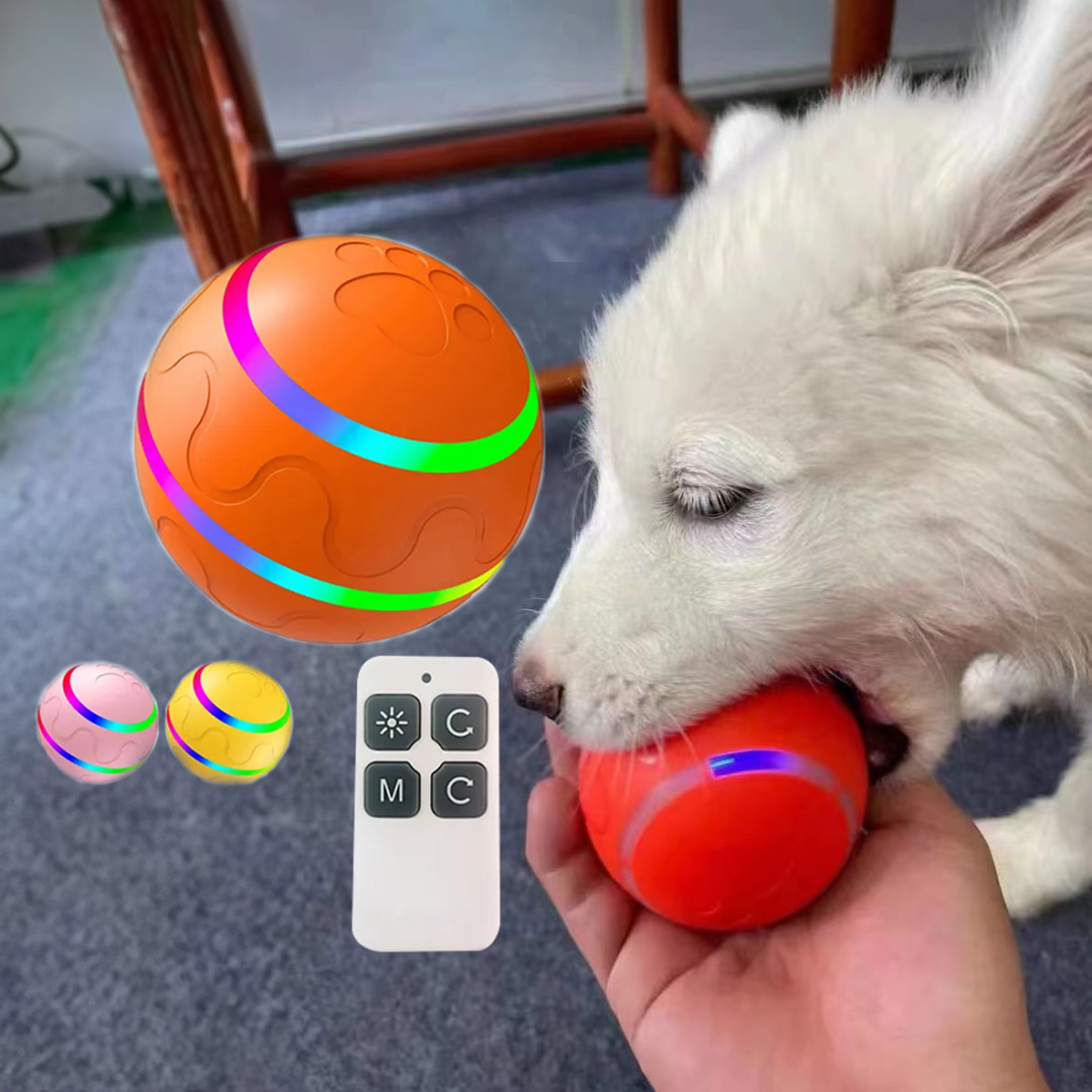 2024 Interactive Movement Dog Toy Remote Control Rolling Ball Pet Cats Dogs Glow YO YO LED Light Up Ball