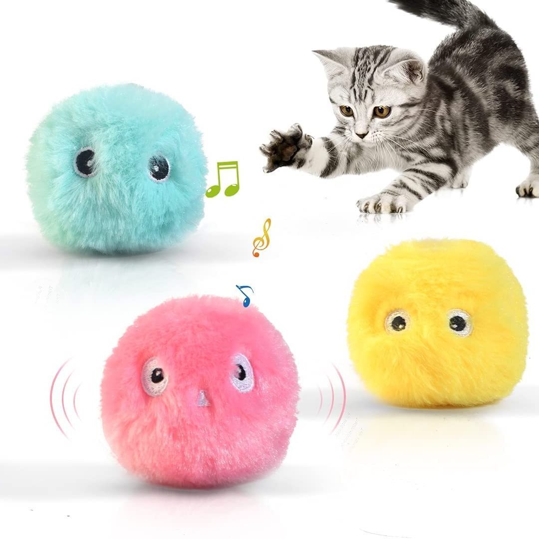 Lifelike Animal Sounds 3 Pack Fluffy Plush Cat Balls Chirping Toy Catnip Balls Pet Playing Ball Pet Squeaky Cat Plush Toy