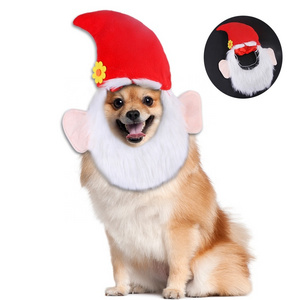 Pet Christmas Costumes Accessories Headband Funny Pet Hat Headgear Dog Christmas Hat with Beard