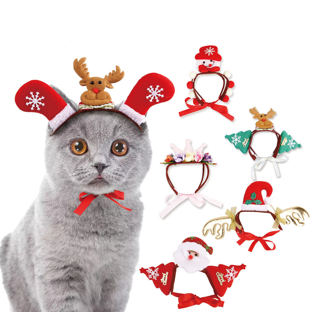 Pet Christmas Hair Accessory Party Hats Pet headband Hat Costume Antlers Snowman Hair Loop Christmas Headgear Hat