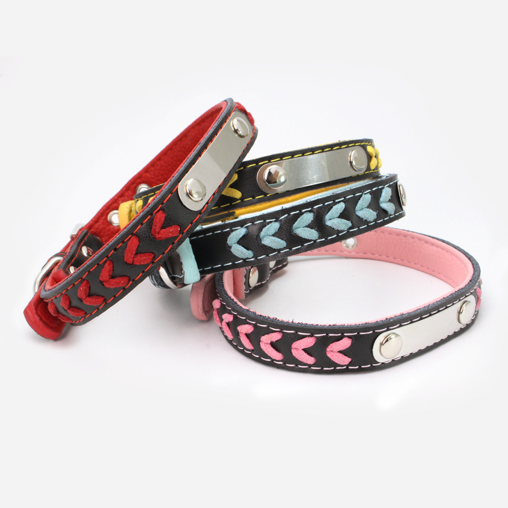 Personalized Custom DIY PU Braided Collar with Stainless Steel Name Plate Dog Collar Leather