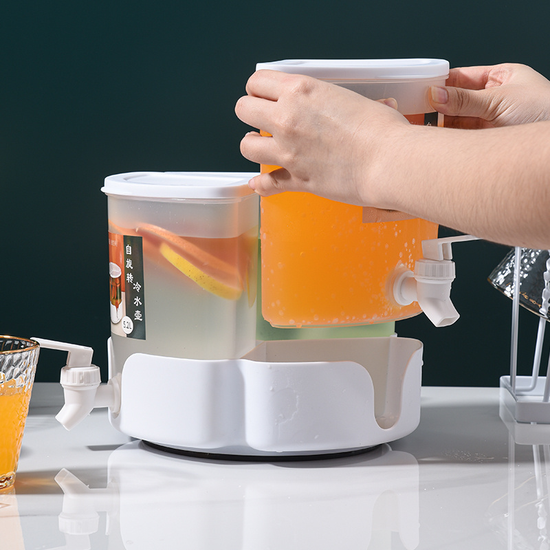 Drinkware 5.2L Rotating 3 Compartment Plastic Beverage dispenser Bpa Free Cold Water Tea Coffee Juice Kettle kitchen accessories