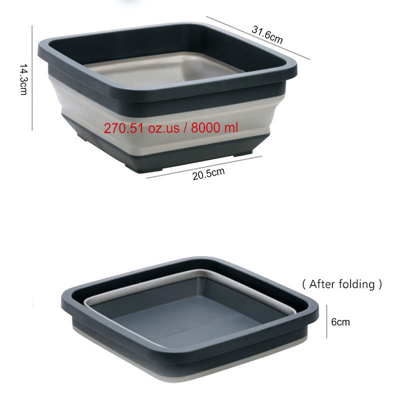 BPA free TPE Silicone Outdoor Foldable Square Tub  Foldable Storage Box Collapsible Plastic Basin Camping