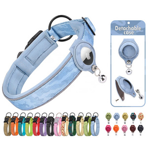 2023 New Color Reflective Airtag Case Dog Collar Holder Accessories Adjustable Padded Nylon Heavy Duty Airtag Dog Collar