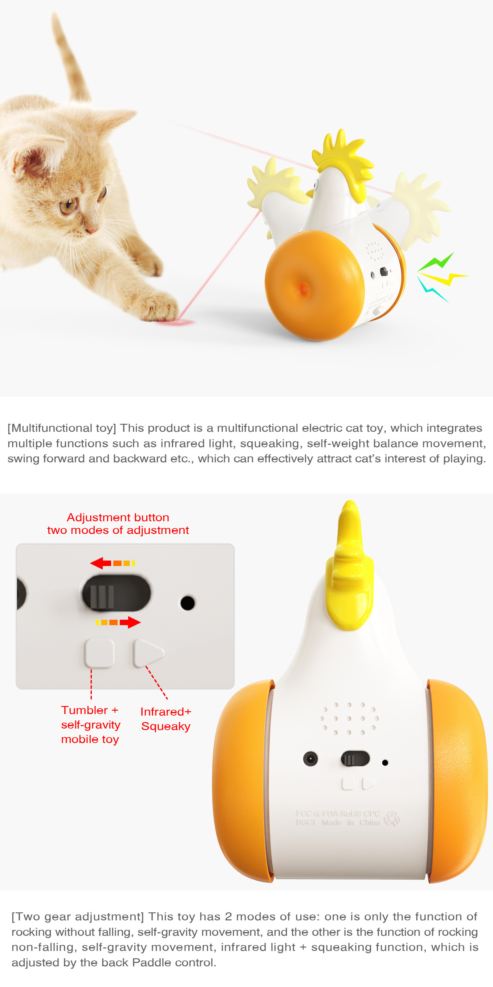 Automatic Rotating Catch Light Training Tumbler Interactive Laser Cat Toy Chicken Shape Cat Laser Pet