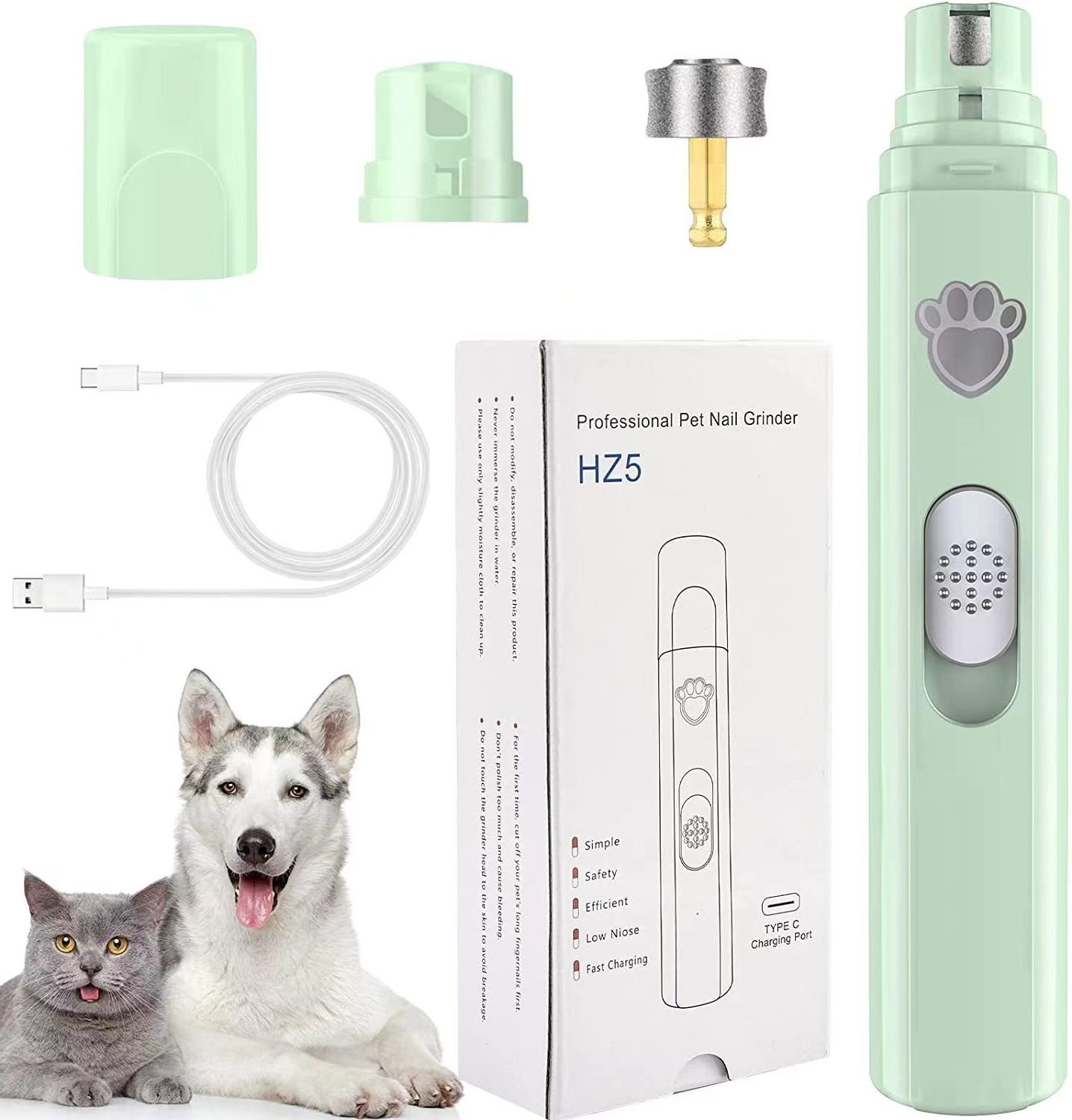 LED Light USB Charging Electric Dog Nail Grinders Pet Nail Trimmer Paws Grooming Tools for Dogs Cats