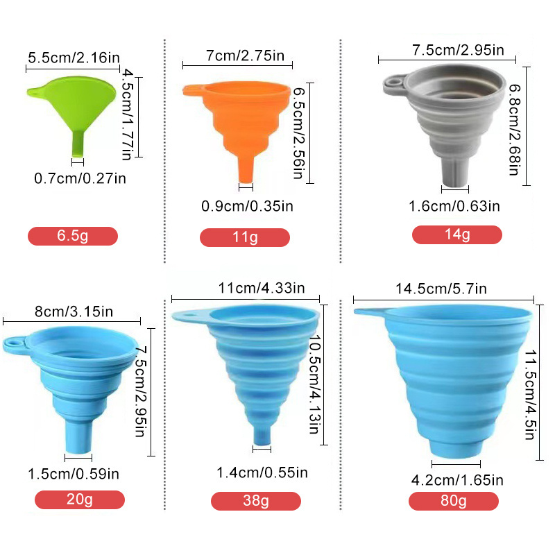 Eversoul Colorful Multi-function BPA Free Food Grade Kitchen Gadgets Tool Utensil Silicone Collapsible Folding Funnel