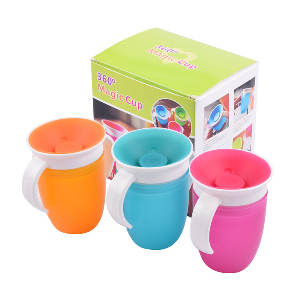 Eversoul Spill-Proof 360 Degree Cup Rotation Baby Learner Trainer 360 Magic Toddler Sippy Baby Cup With Handle For Toddler