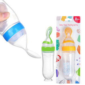 Eversoul Wholesale Baby Product Baby Cereal Squeeze Feeding Spoon Silicone Baby Feeder Bottle With Spoon And Suction Cup Bottom