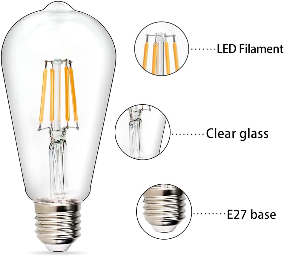 360 Degree 4W 6W 8W 10W 12W High Quality Warm White String Lighting Replacement LED Filament Bulbs Vintage Edison Lamp