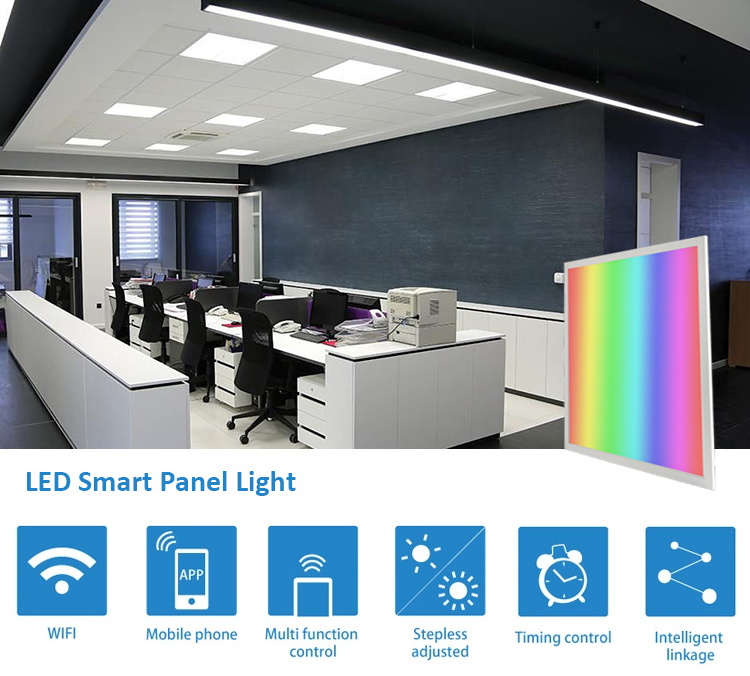 Smart Wifi Dimmable CCT RGB Full Spectrum Cri95 Cri98 High Cri Panel 595x595mm 2x4 Led Square Panel Led Light