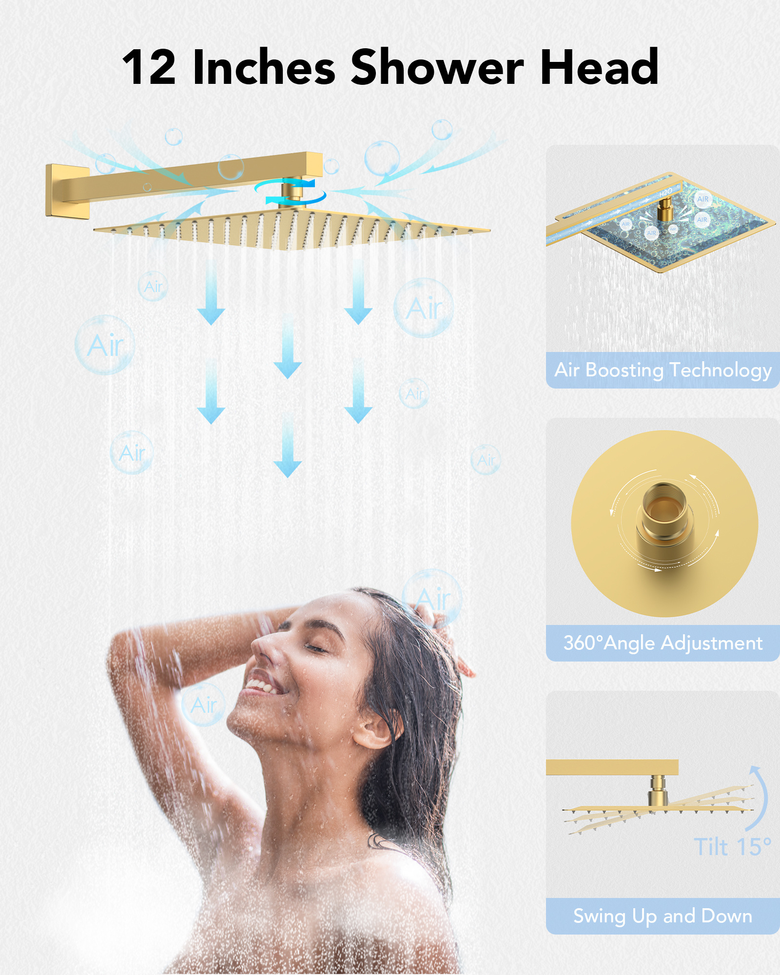 EVERSTEIN USA Warehouse Delivery Bathroom European Brass Rainfall Shower Set System Mixer Wall Mount Ceiling Shower Set