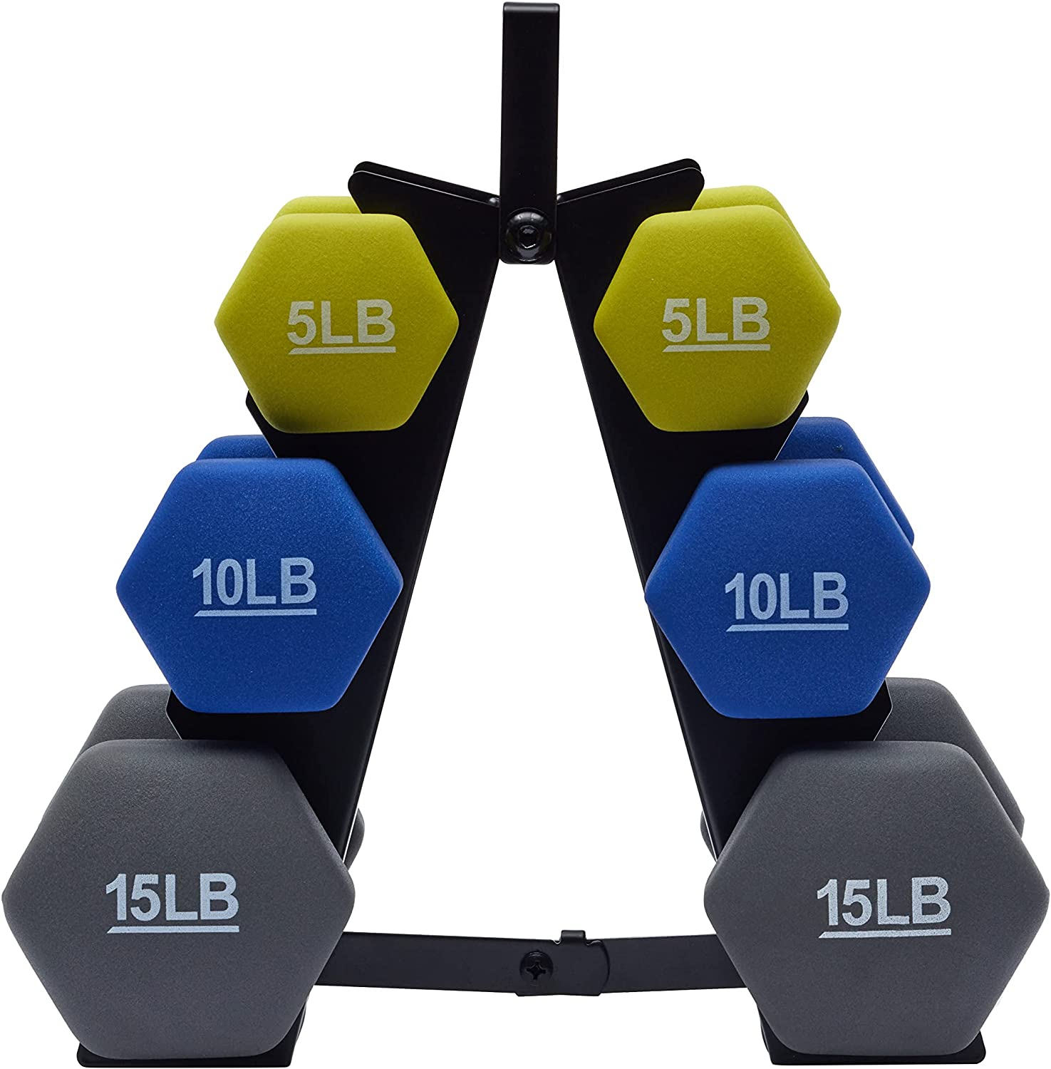 Weights Neoprene Coated Hex Dumbbell Set with Rack Stand Exercise Fitness Dumbbell for Home Gym Equipment Workouts