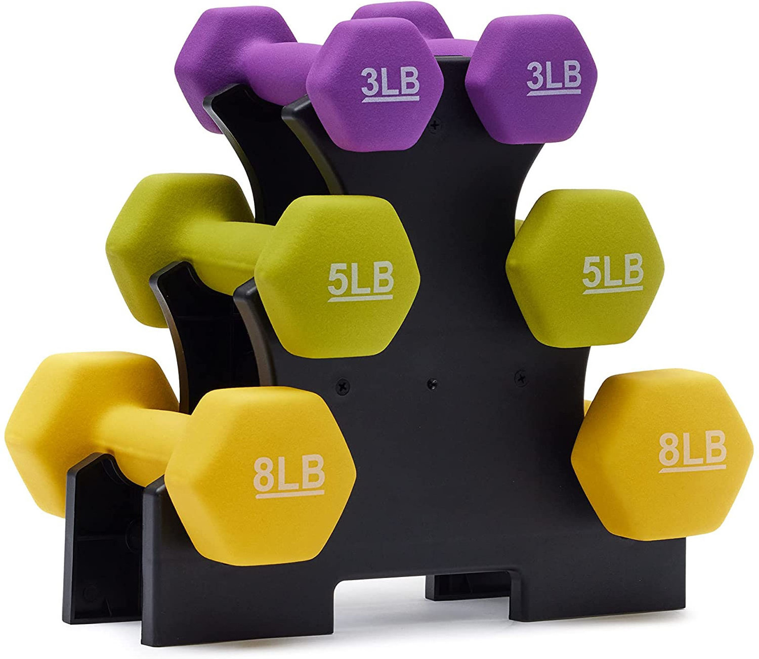 Weights Neoprene Coated Hex Dumbbell Set with Rack Stand Exercise Fitness Dumbbell for Home Gym Equipment Workouts