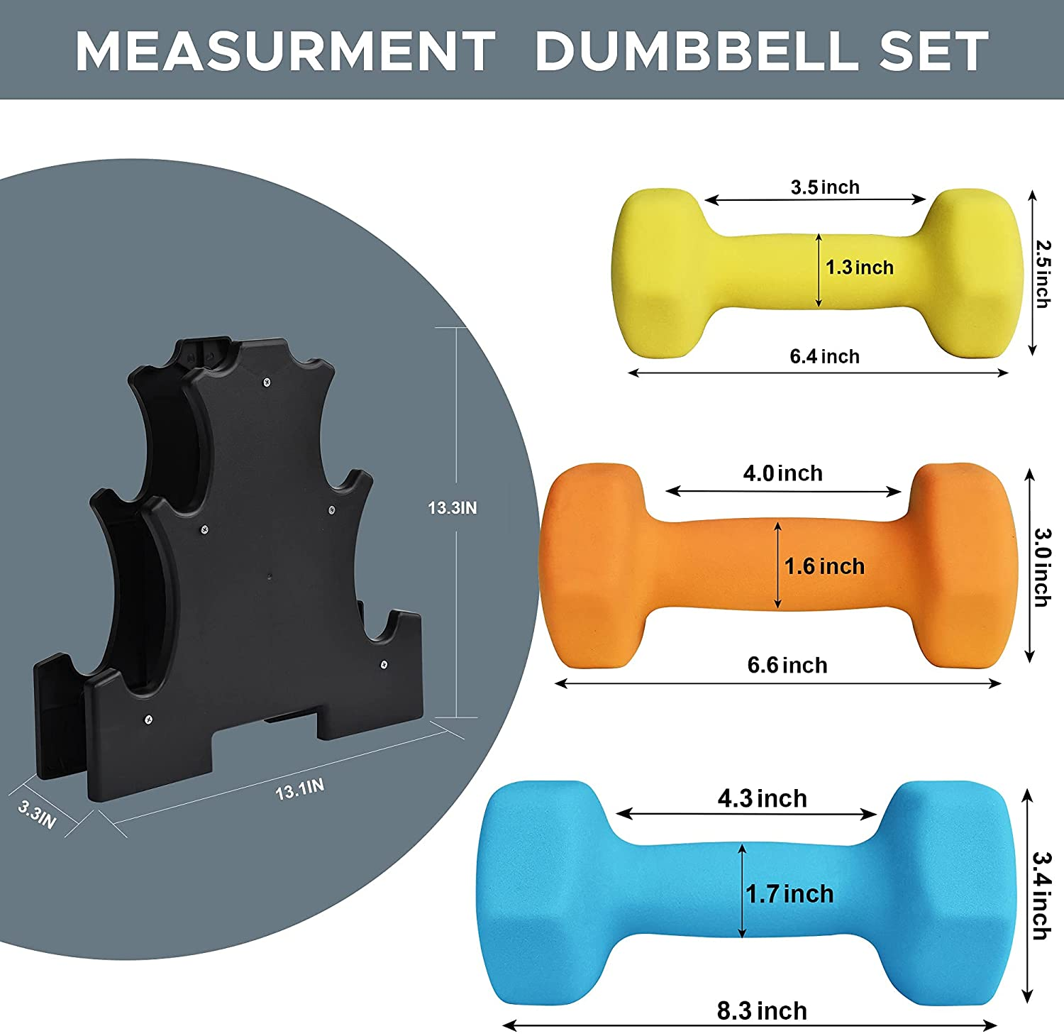 Weights Neoprene Coated Hex Dumbbell Set with Rack Stand Exercise Fitness Dumbbell for Home Gym Equipment Workouts