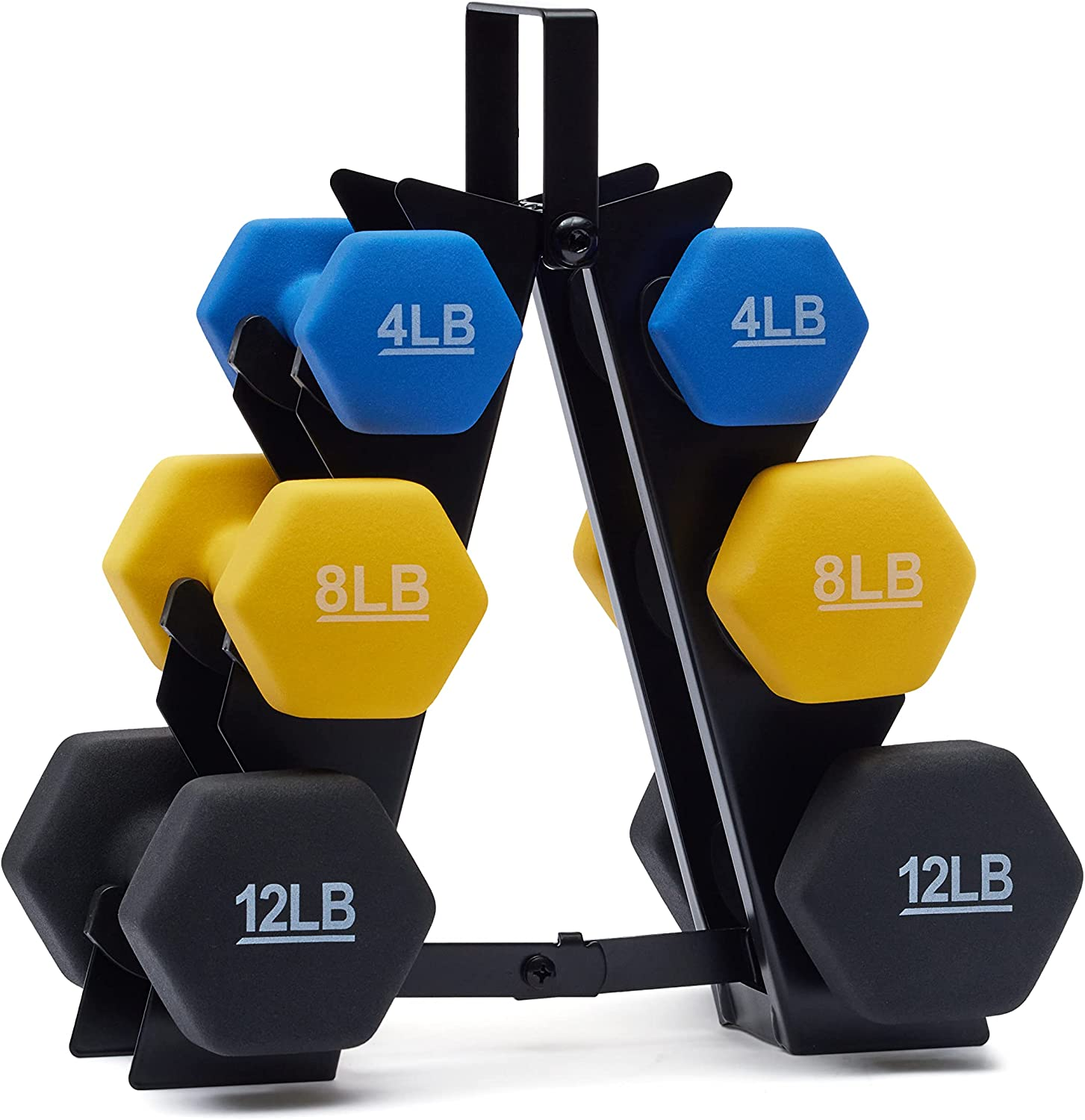 Weights Neoprene Coated Hex Dumbbell Set with Rack Stand Exercise Fitness Dumbbell for Home Gym Equipment Workouts