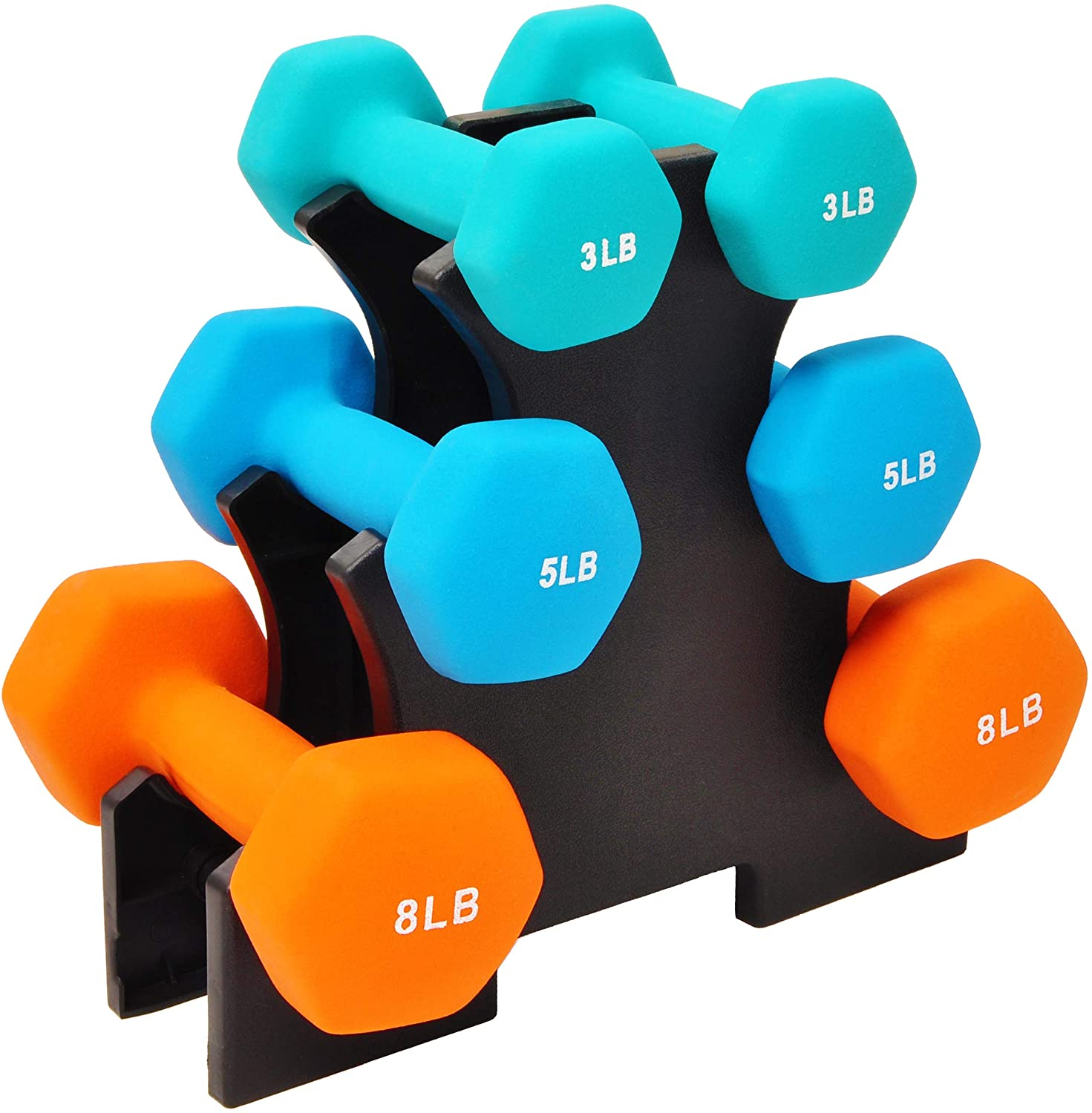 Weights Neoprene Coated Hex Dumbbell Set with Rack Stand Exercise Fitness Dumbbell for Home Gym Equipment Workouts