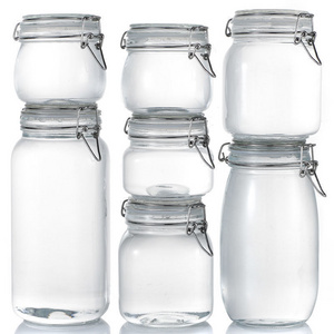 wholesale glass bottle with Swing Top canning jars with lids and rings for  kitchen food Lemon Pineapple Honey