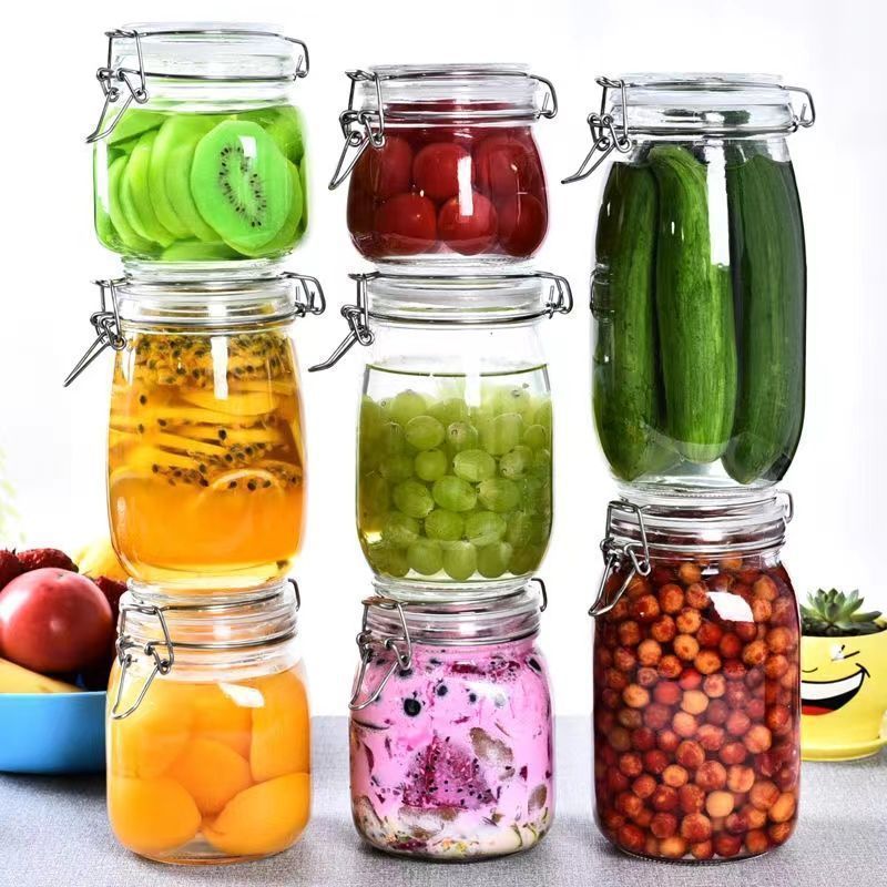 wholesale glass bottle with Swing Top canning jars with lids and rings for  kitchen food Lemon Pineapple Honey