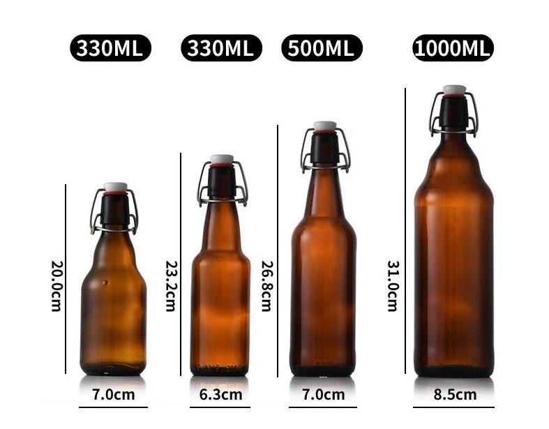 Factory Price 330ml 500ml 750ml clear amber glass beer bottles with swing top