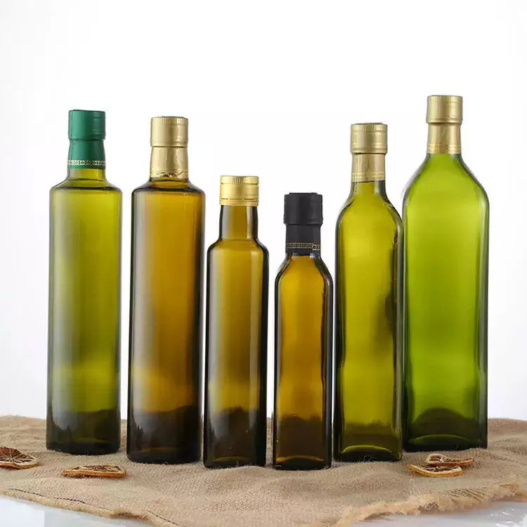 Factory Square Round Green 250ml 500ml 750ml 1000ml Hot sale luxury glass olive oil bottle