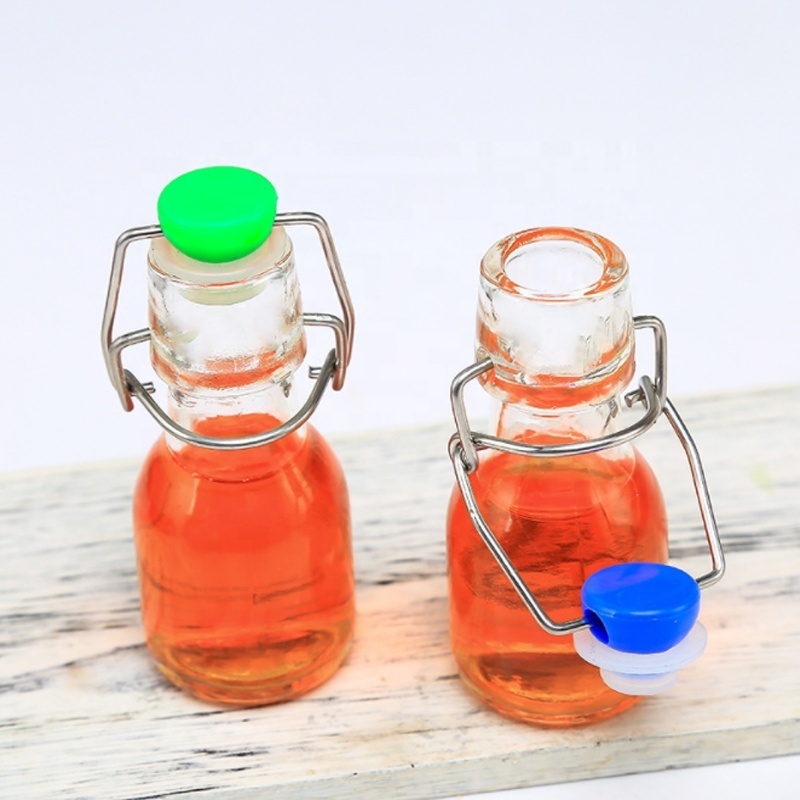 Mini Glass Juice Bottle Wholesale Empty 60ml 2oz Glass Swing Top Bottle With Airtight Stopper For Oil Beer Kombucha Wine Vinegar