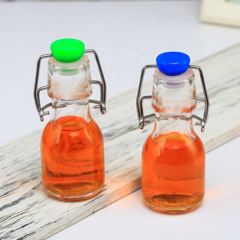 Mini Glass Juice Bottle Wholesale Empty 60ml 2oz Glass Swing Top Bottle With Airtight Stopper For Oil Beer Kombucha Wine Vinegar