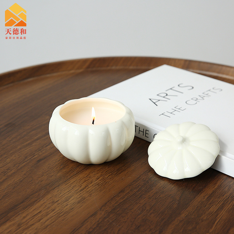 7oz Luxury Candle Jars Unique Pumpkin Candle Jars Custom Shaped Ceramic Candle Containers Wholesale Gift for Thanksgiving Day