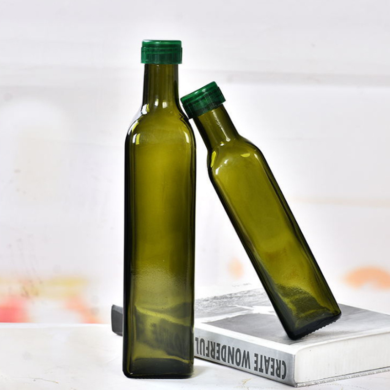 Wholesale olive oil bottle round 250ml square dark green glass sesame oil bottle 500ml brown walnut tea oil bottle