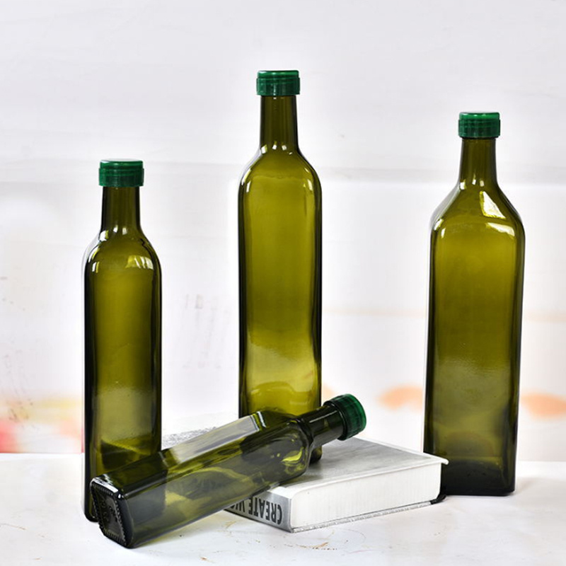 Wholesale olive oil bottle round 250ml square dark green glass sesame oil bottle 500ml brown walnut tea oil bottle