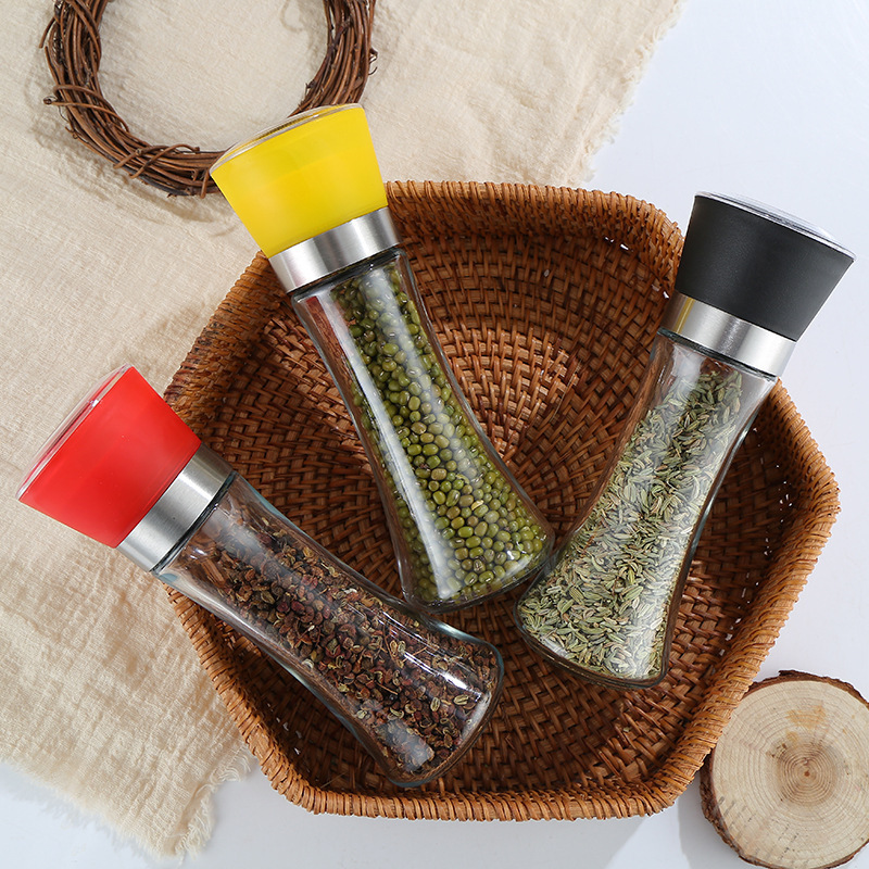 spice glass bottle with grinder for Pepper Salt Spice  Manual Mini Grinder for Kitchen