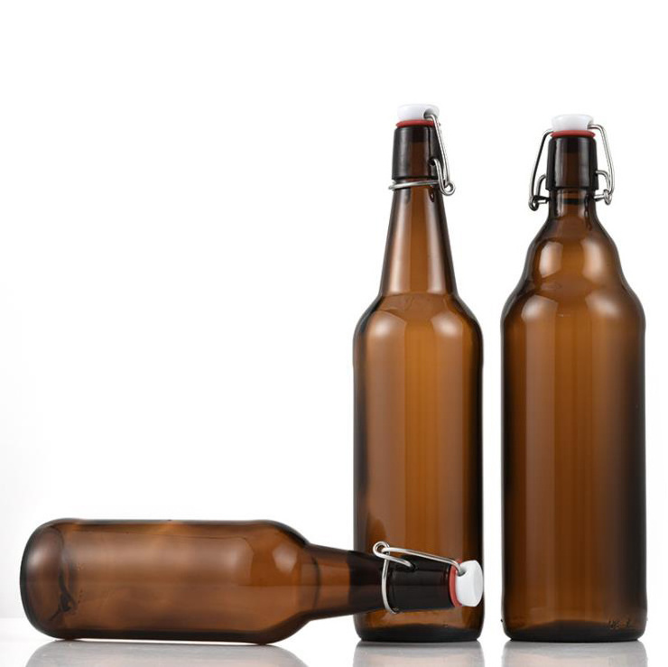 Factory Price 330ml 500ml 750ml clear amber glass beer bottles with swing top