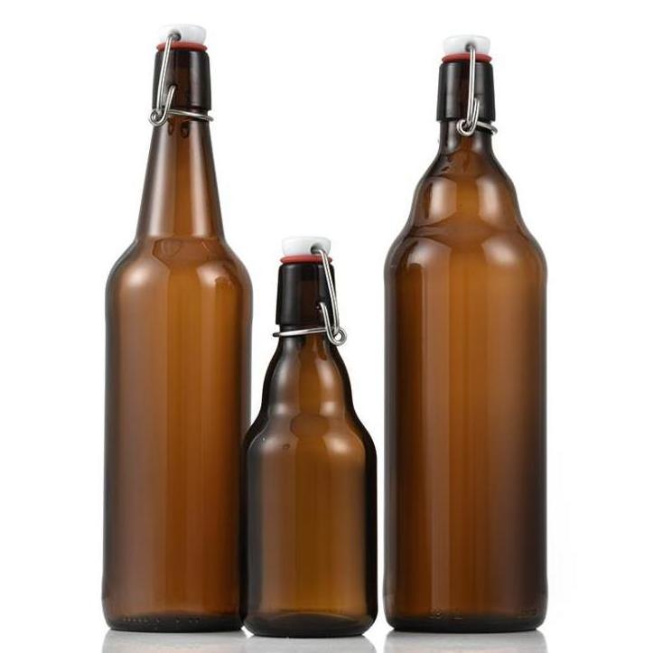 Factory Price 330ml 500ml 750ml clear amber glass beer bottles with swing top