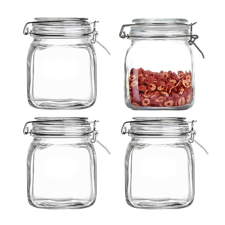 wholesale glass bottle with Swing Top canning jars with lids and rings for  kitchen food Lemon Pineapple Honey