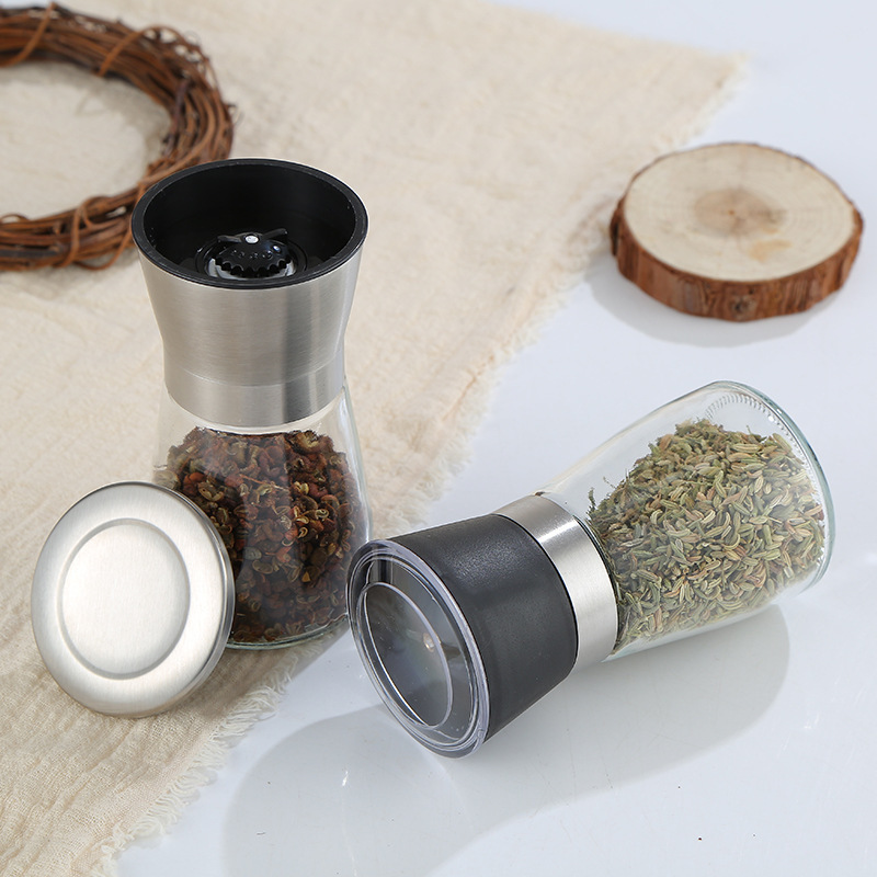 spice glass bottle with grinder for Pepper Salt Spice  Manual Mini Grinder for Kitchen