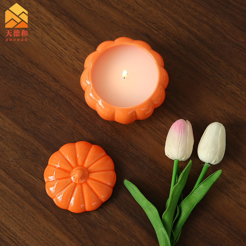 7oz Luxury Candle Jars Unique Pumpkin Candle Jars Custom Shaped Ceramic Candle Containers Wholesale Gift for Thanksgiving Day