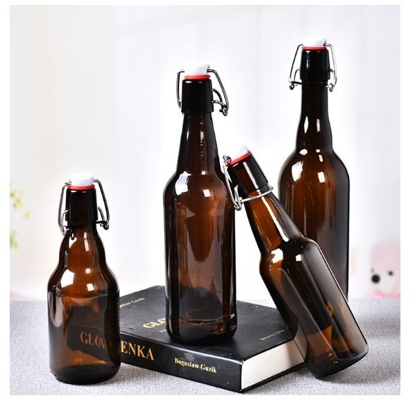 330ml Amber Glass Beer Bottle Sealed Buckle Empty Soda Bottle with swing top